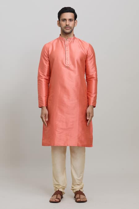 Arihant Rai Sinha_Orange Polyester Embroidery Floral Woven Kurta Set_Online_at_Aza_Fashions