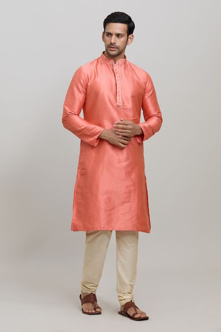 Buy_Arihant Rai Sinha_Orange Polyester Embroidery Floral Woven Kurta Set_Online_at_Aza_Fashions