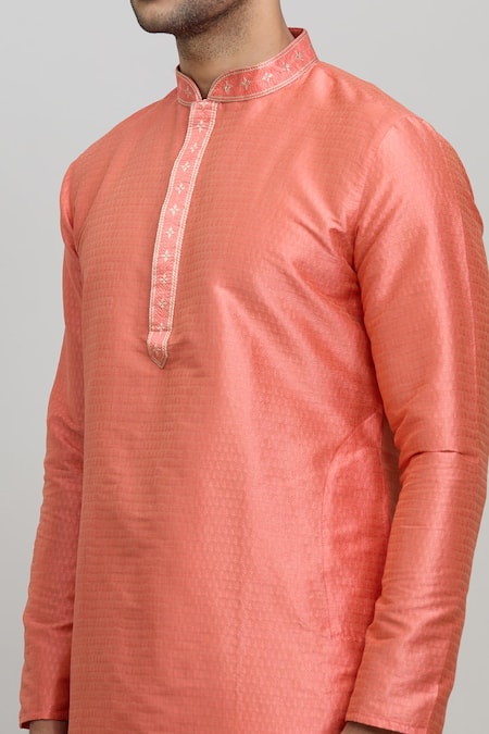 Shop_Arihant Rai Sinha_Orange Polyester Embroidery Floral Woven Kurta Set_Online_at_Aza_Fashions