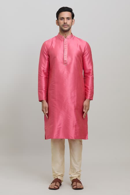 Arihant Rai Sinha_Pink Polyester Full Sleeve Woven Kurta Set _Online_at_Aza_Fashions