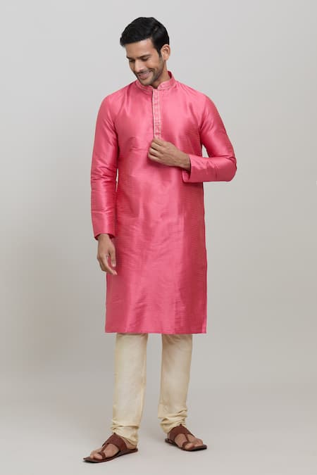 Buy_Arihant Rai Sinha_Pink Polyester Full Sleeve Woven Kurta Set _Online_at_Aza_Fashions