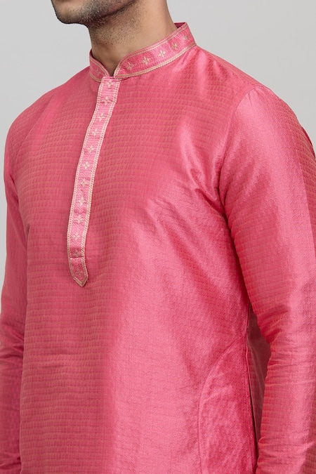 Shop_Arihant Rai Sinha_Pink Polyester Full Sleeve Woven Kurta Set _Online_at_Aza_Fashions