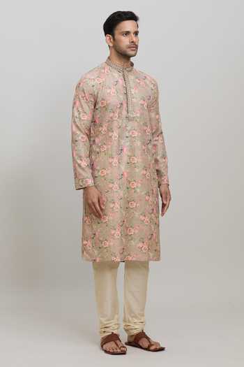 Buy_Arihant Rai Sinha_Multi Color Polyester Embroidery, Sequins Floral Print Kurta Set _Online_at_Aza_Fashions