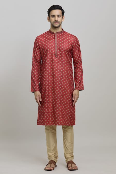 Arihant Rai Sinha_Multi Color Polyester, Cotton Geometric Print Kurta Set_Online_at_Aza_Fashions