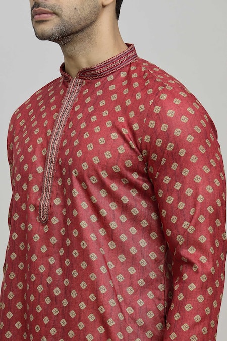 Shop_Arihant Rai Sinha_Multi Color Polyester, Cotton Geometric Print Kurta Set_Online_at_Aza_Fashions