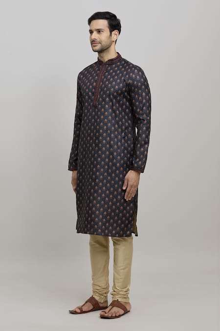 Buy_Arihant Rai Sinha_Multi Color Polyester, Cotton Floral Bud Print Kurta Set _Online_at_Aza_Fashions