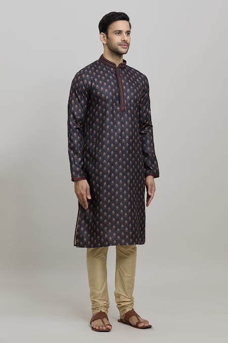 Shop_Arihant Rai Sinha_Multi Color Polyester, Cotton Floral Bud Print Kurta Set _Online_at_Aza_Fashions