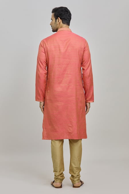 Shop Arihant Rai Sinha Pink Polyester, Cotton Embroidery Flower Woven Kurta Set at Aza Fashions Shop_Arihant Rai Sinha_Pink Polyester, Cotton Embroidery Flower Woven Kurta Set _at_Aza_Fashions