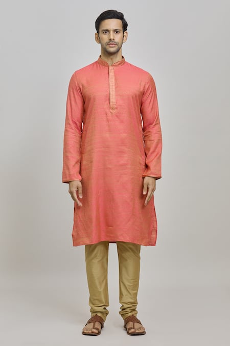 Arihant Rai Sinha Pink Polyester, Cotton Embroidery Flower Woven Kurta Set Online at Aza Fashions Arihant Rai Sinha_Pink Polyester, Cotton Embroidery Flower Woven Kurta Set _Online_at_Aza_Fashions