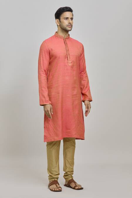 Shop Arihant Rai Sinha Pink Polyester, Cotton Embroidery Flower Woven Kurta Set Online at Aza Fashions Shop_Arihant Rai Sinha_Pink Polyester, Cotton Embroidery Flower Woven Kurta Set _Online_at_Aza_Fashions