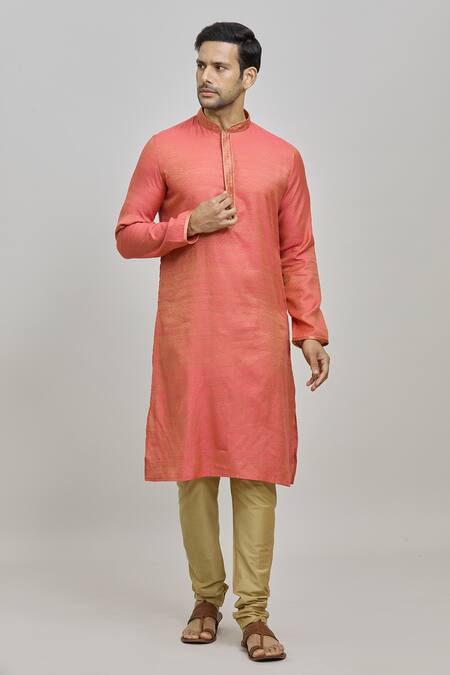 Arihant Rai Sinha Pink Polyester, Cotton Embroidery Flower Woven Kurta Set at Aza Fashions Arihant Rai Sinha_Pink Polyester, Cotton Embroidery Flower Woven Kurta Set _at_Aza_Fashions