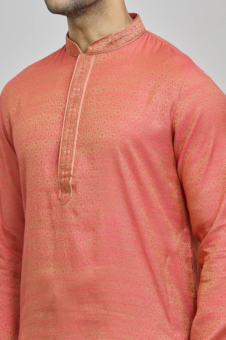 Buy Arihant Rai Sinha Pink Polyester, Cotton Embroidery Flower Woven Kurta Set Buy_Arihant Rai Sinha_Pink Polyester, Cotton Embroidery Flower Woven Kurta Set