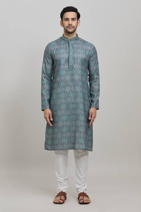 Arihant Rai Sinha Green Polyester, Cotton Floral Paisley Print Kurta Set Online at Aza Fashions Arihant Rai Sinha_Green Polyester, Cotton Floral Paisley Print Kurta Set _Online_at_Aza_Fashions