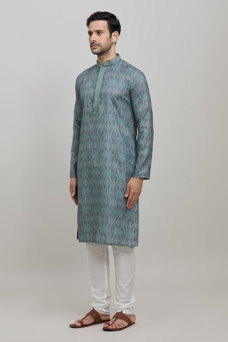 Buy Arihant Rai Sinha Green Polyester, Cotton Floral Paisley Print Kurta Set Online at Aza Fashions Buy_Arihant Rai Sinha_Green Polyester, Cotton Floral Paisley Print Kurta Set _Online_at_Aza_Fashions