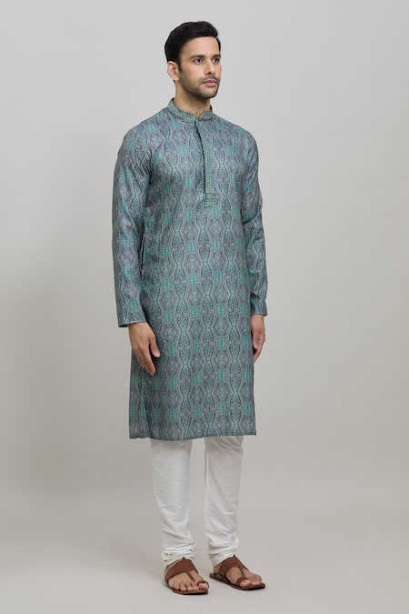 Shop Arihant Rai Sinha Green Polyester, Cotton Floral Paisley Print Kurta Set Online at Aza Fashions Shop_Arihant Rai Sinha_Green Polyester, Cotton Floral Paisley Print Kurta Set _Online_at_Aza_Fashions