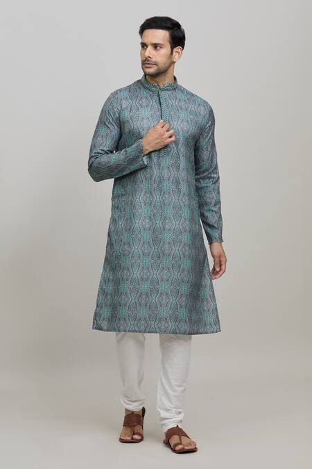 Arihant Rai Sinha Green Polyester, Cotton Floral Paisley Print Kurta Set at Aza Fashions Arihant Rai Sinha_Green Polyester, Cotton Floral Paisley Print Kurta Set _at_Aza_Fashions