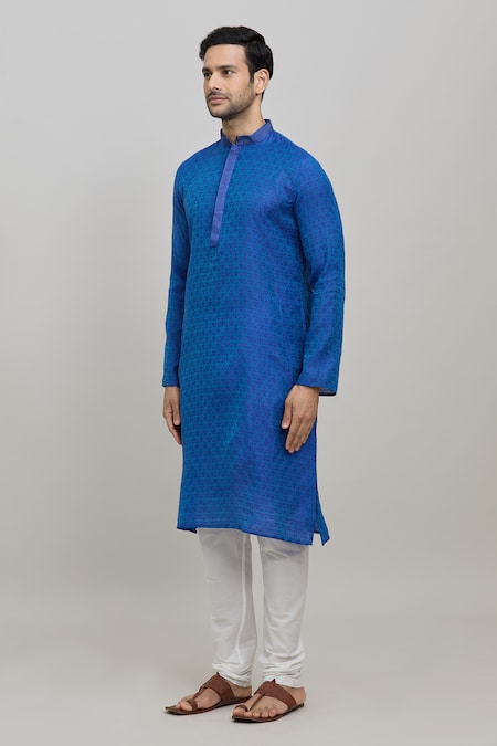 Buy_Arihant Rai Sinha_Blue Polyester Embroidery Mughal Woven Kurta Set _Online_at_Aza_Fashions