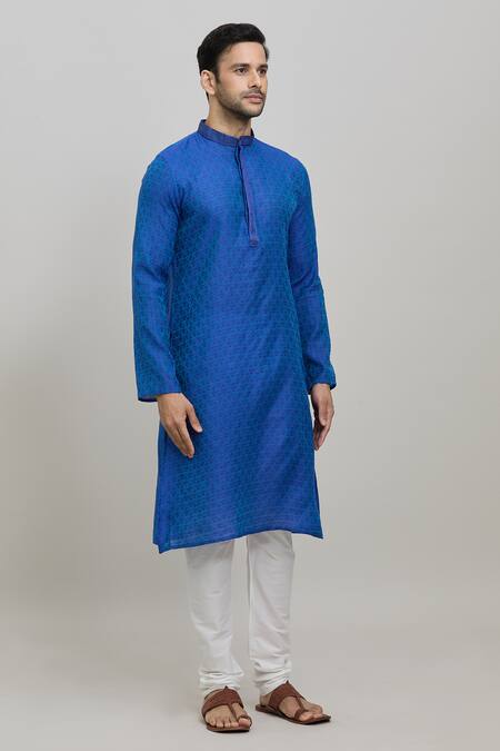 Shop_Arihant Rai Sinha_Blue Polyester Embroidery Mughal Woven Kurta Set _Online_at_Aza_Fashions