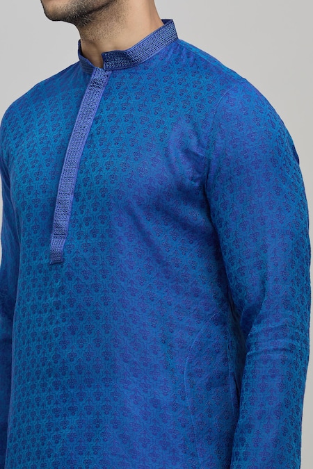 Buy_Arihant Rai Sinha_Blue Polyester Embroidery Mughal Woven Kurta Set 