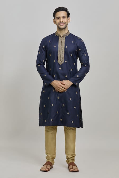 Shop Arihant Rai Sinha Blue Polyester, Cotton Zari Diamond Placement Embroidered Kurta Set Online at Aza Fashions Shop_Arihant Rai Sinha_Blue Polyester, Cotton Zari Diamond Placement Embroidered Kurta Set _Online_at_Aza_Fashions