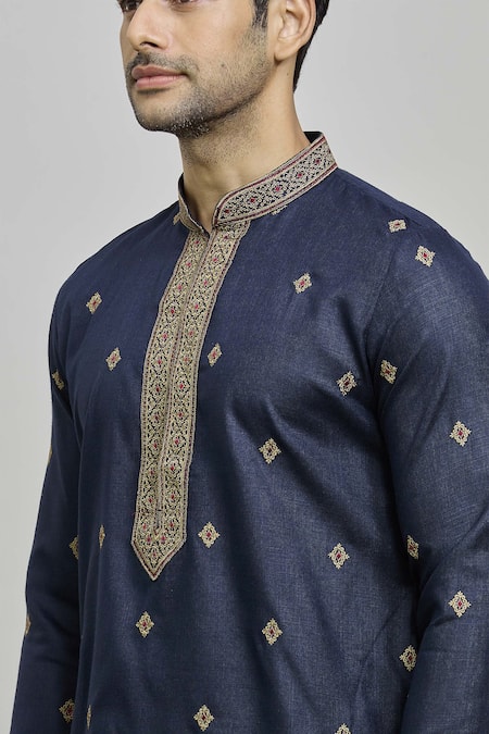 Arihant Rai Sinha Blue Polyester, Cotton Zari Diamond Placement Embroidered Kurta Set at Aza Fashions Arihant Rai Sinha_Blue Polyester, Cotton Zari Diamond Placement Embroidered Kurta Set _at_Aza_Fashions