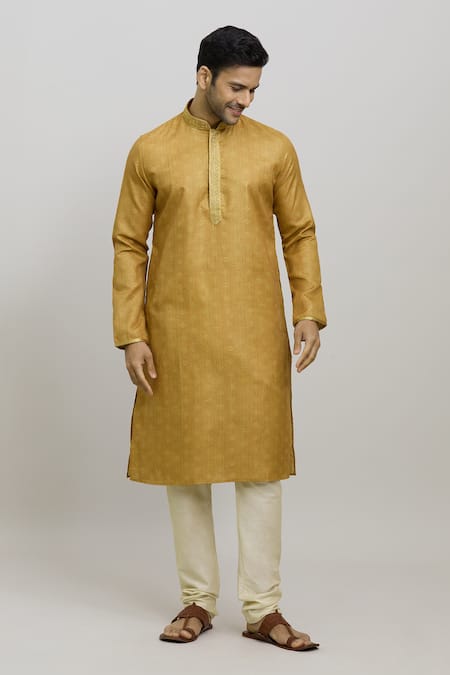 Arihant Rai Sinha Yellow Polyester, Cotton Geometric Woven Kurta And Churidar Set Online at Aza Fashions Arihant Rai Sinha_Yellow Polyester, Cotton Geometric Woven Kurta And Churidar Set _Online_at_Aza_Fashions