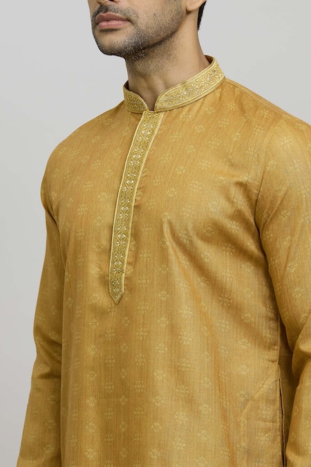 Shop Arihant Rai Sinha Yellow Polyester, Cotton Geometric Woven Kurta And Churidar Set Online at Aza Fashions Shop_Arihant Rai Sinha_Yellow Polyester, Cotton Geometric Woven Kurta And Churidar Set _Online_at_Aza_Fashions