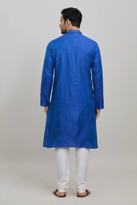 Shop Arihant Rai Sinha Blue Polyester Embroidery Leaves Woven Kurta Set at Aza Fashions Shop_Arihant Rai Sinha_Blue Polyester Embroidery Leaves Woven Kurta Set _at_Aza_Fashions