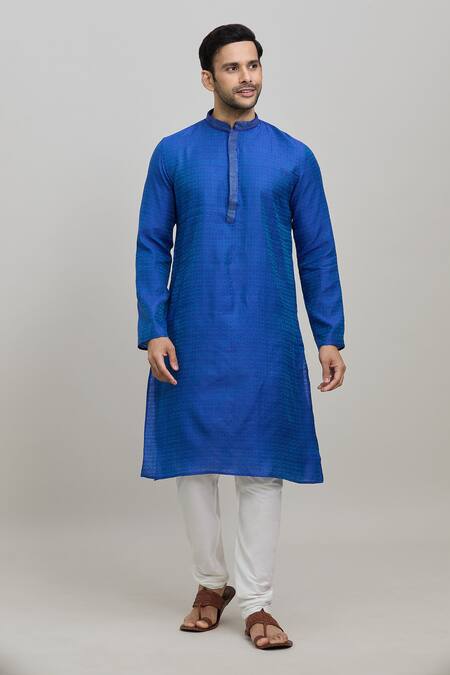 Arihant Rai Sinha Blue Polyester Embroidery Leaves Woven Kurta Set Online at Aza Fashions Arihant Rai Sinha_Blue Polyester Embroidery Leaves Woven Kurta Set _Online_at_Aza_Fashions