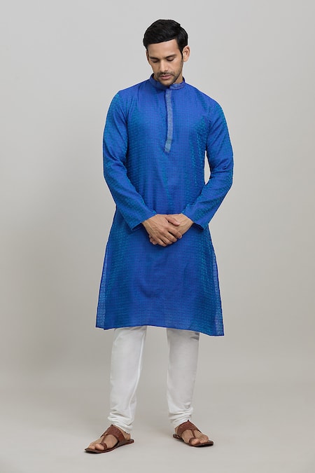 Buy Arihant Rai Sinha Blue Polyester Embroidery Leaves Woven Kurta Set Online at Aza Fashions Buy_Arihant Rai Sinha_Blue Polyester Embroidery Leaves Woven Kurta Set _Online_at_Aza_Fashions