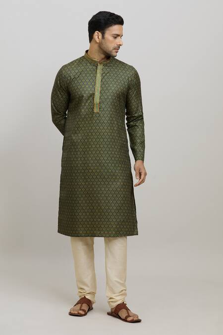 Buy_Arihant Rai Sinha_Green Polyester, Cotton Bouquet Print Kurta And Churidar Set _Online_at_Aza_Fashions