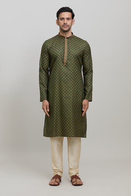 Arihant Rai Sinha_Green Polyester, Cotton Abstract Print Kurta Set_Online_at_Aza_Fashions