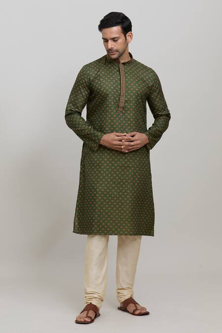 Buy_Arihant Rai Sinha_Green Polyester, Cotton Abstract Print Kurta Set_Online_at_Aza_Fashions
