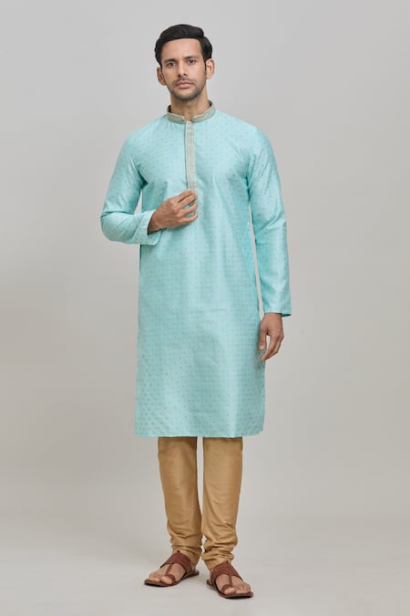 Arihant Rai Sinha Blue Polyester Embroidery Floral Woven Kurta Set 