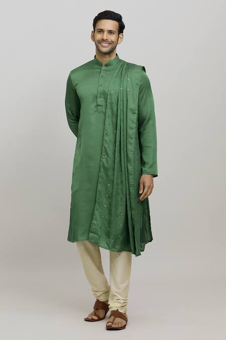 Shop_Arihant Rai Sinha_Green Polyester Mirrors Kurta Set With Embroidered Dupatta _Online_at_Aza_Fashions