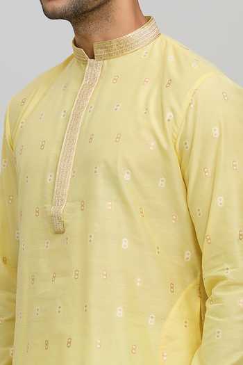 Shop_Arihant Rai Sinha_Yellow Polyester Woven Motif Pastel Kurta Set _Online_at_Aza_Fashions