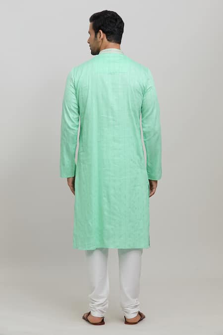 Shop_Arihant Rai Sinha_Green Cotton, Polyester Embroidery Woven Kurta Set _at_Aza_Fashions