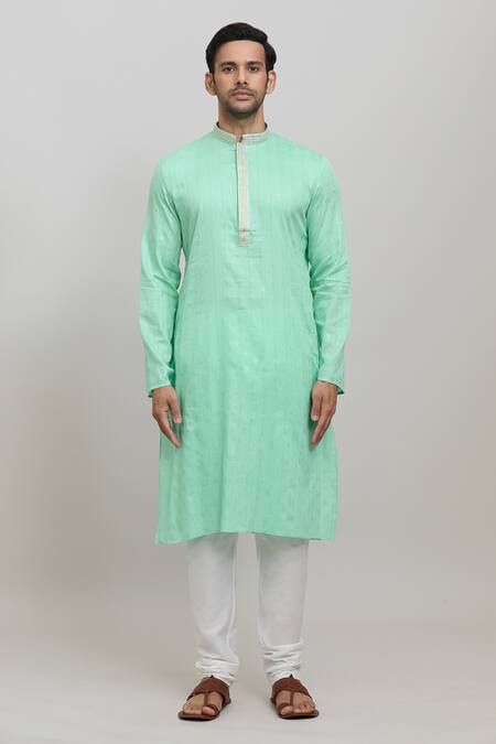 Arihant Rai Sinha_Green Cotton, Polyester Embroidery Woven Kurta Set _Online_at_Aza_Fashions