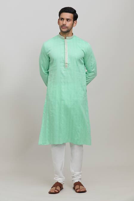 Buy_Arihant Rai Sinha_Green Cotton, Polyester Embroidery Woven Kurta Set _Online_at_Aza_Fashions