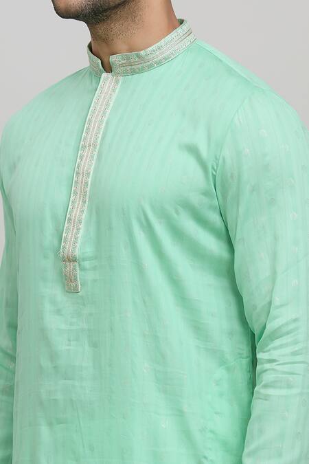 Shop_Arihant Rai Sinha_Green Cotton, Polyester Embroidery Woven Kurta Set _Online_at_Aza_Fashions