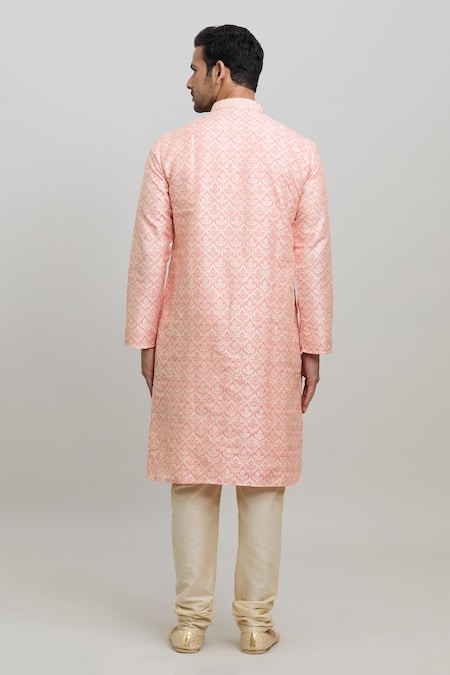 Shop_Arihant Rai Sinha_Pink Polyester Embroidery Flower Pattern Woven Kurta Set _at_Aza_Fashions
