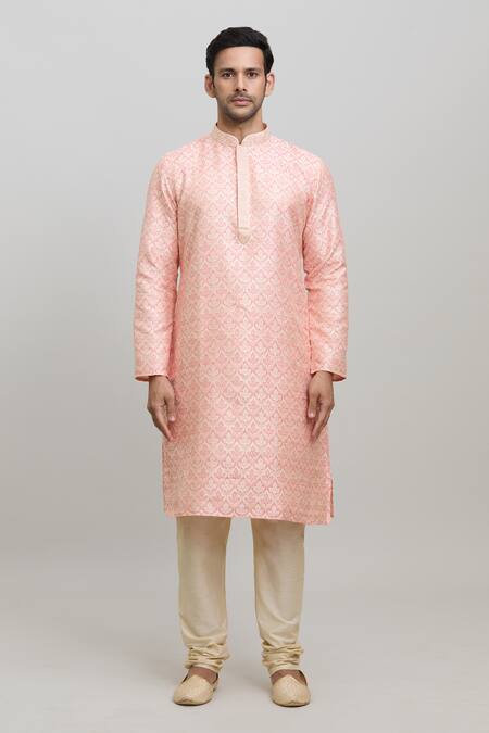 Arihant Rai Sinha_Pink Polyester Embroidery Flower Pattern Woven Kurta Set _Online_at_Aza_Fashions