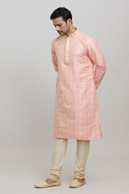 Buy_Arihant Rai Sinha_Pink Polyester Embroidery Flower Pattern Woven Kurta Set _Online_at_Aza_Fashions