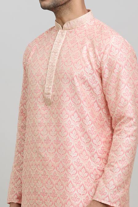 Shop_Arihant Rai Sinha_Pink Polyester Embroidery Flower Pattern Woven Kurta Set _Online_at_Aza_Fashions