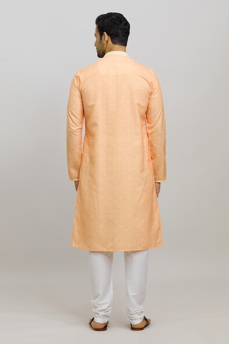 Shop Arihant Rai Sinha Orange Polyester, Cotton Embroidery Bandhej Print Kurta Set at Aza Fashions Shop_Arihant Rai Sinha_Orange Polyester, Cotton Embroidery Bandhej Print Kurta Set _at_Aza_Fashions