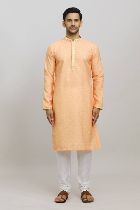 Arihant Rai Sinha Orange Polyester, Cotton Embroidery Bandhej Print Kurta Set Online at Aza Fashions Arihant Rai Sinha_Orange Polyester, Cotton Embroidery Bandhej Print Kurta Set _Online_at_Aza_Fashions