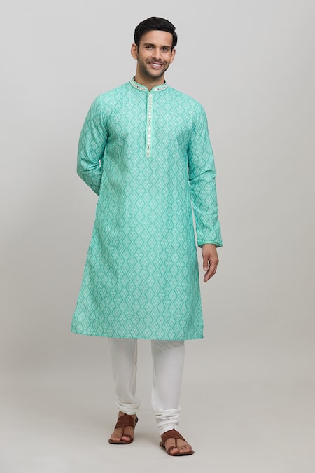 Shop_Arihant Rai Sinha_Green Polyester, Cotton Embroidery Bandhej Pattern Kurta Set _Online_at_Aza_Fashions