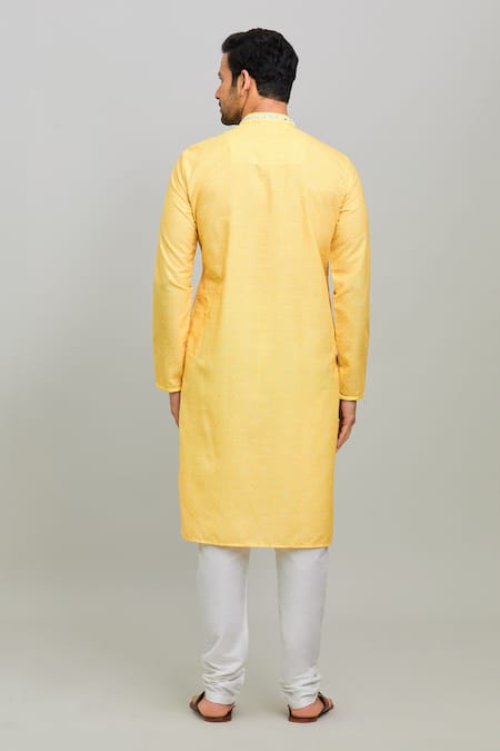 Shop Arihant Rai Sinha Yellow Polyester, Cotton Embroidery Bandhej Print Straight Kurta Set at Aza Fashions Shop_Arihant Rai Sinha_Yellow Polyester, Cotton Embroidery Bandhej Print Straight Kurta Set _at_Aza_Fashions