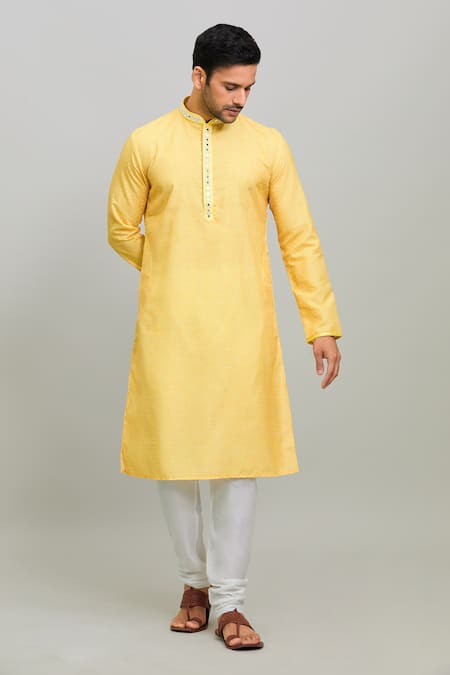 Shop Arihant Rai Sinha Yellow Polyester, Cotton Embroidery Bandhej Print Straight Kurta Set Online at Aza Fashions Shop_Arihant Rai Sinha_Yellow Polyester, Cotton Embroidery Bandhej Print Straight Kurta Set _Online_at_Aza_Fashions