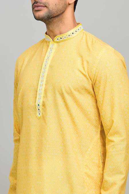 Arihant Rai Sinha Yellow Polyester, Cotton Embroidery Bandhej Print Straight Kurta Set at Aza Fashions Arihant Rai Sinha_Yellow Polyester, Cotton Embroidery Bandhej Print Straight Kurta Set _at_Aza_Fashions
